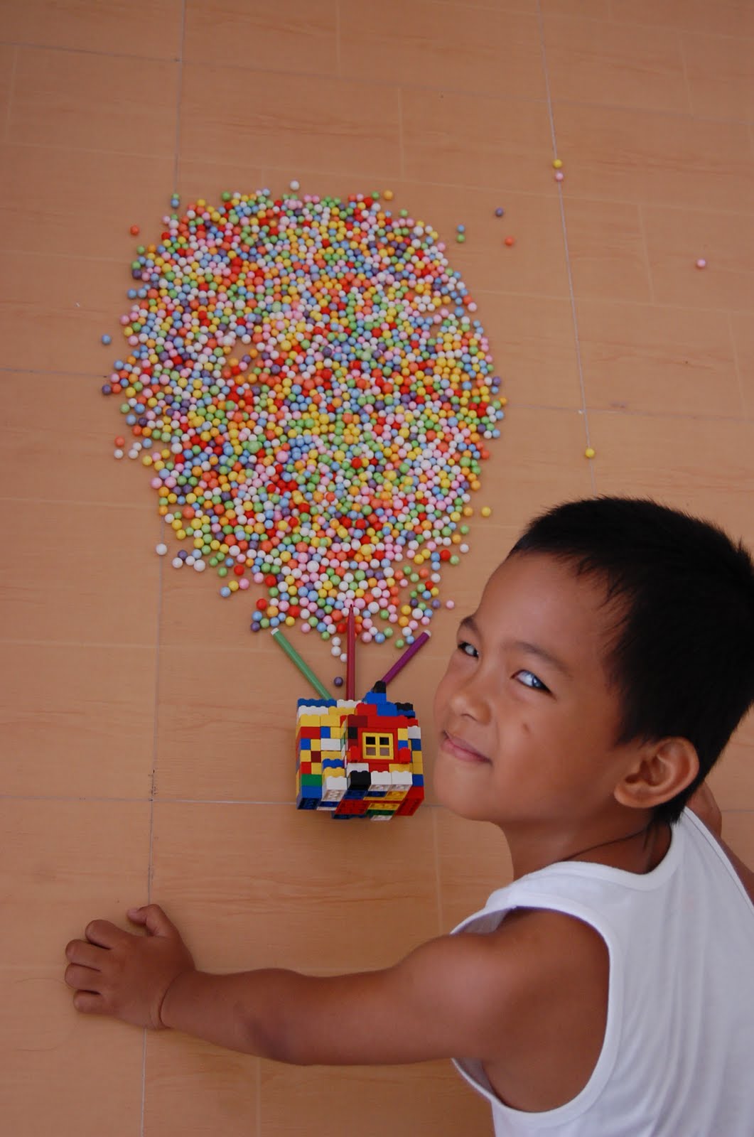 grander version he made just recently mixing Lego with styro balls.